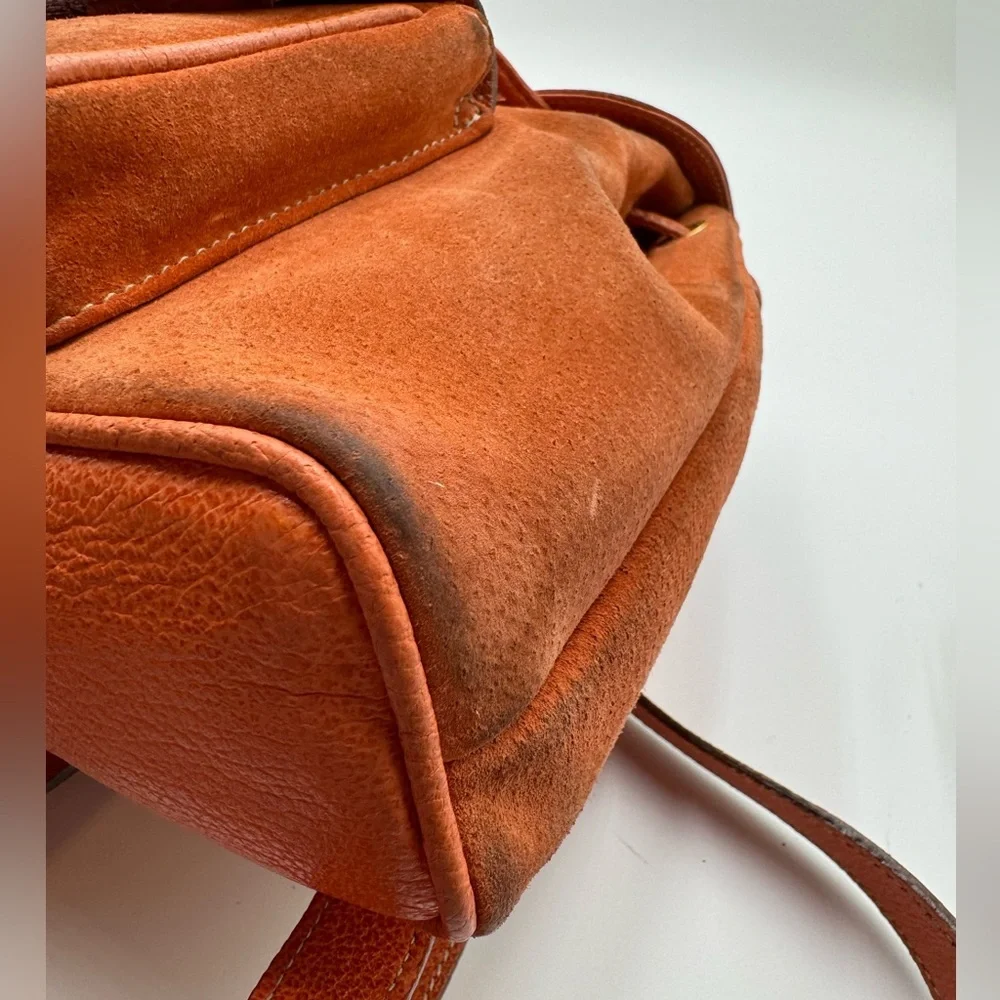 Gucci-Authentic-Vintage - Bamboo Backpack Purse Suede Leather Orange - Picture 6 of 16